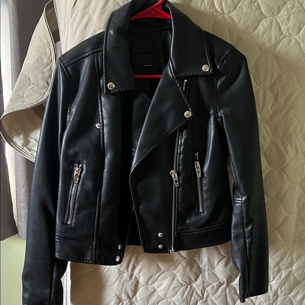 Blank NYC Black Faux Leather Moto Jacket with Silver Hardware